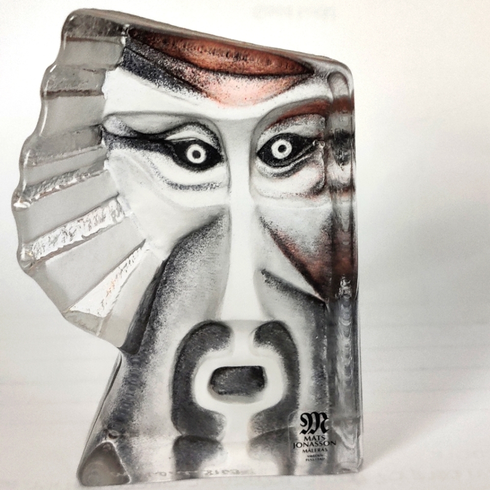 Mats Jonasson for Maleras Sweden Crystal Miniature Mask Sculpture - Shama 8163